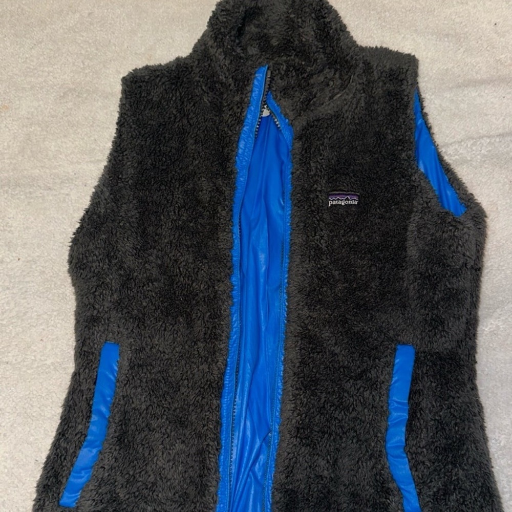 Patagonia Vest Jacket Adult S Gray Blue Fuzzy Fleece Logo Casual Womens